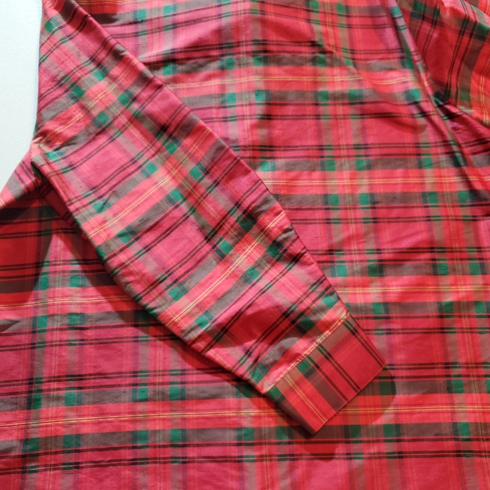 Appleseeds 100% Silk Size 16 Womens Button Up Red and Green Plaid Shirt - Picture 14 of 16